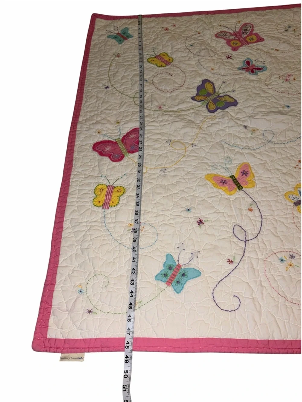 Vintage Y2K 05 Pottery Barn Kids Butterfly Appliqué Embroidered Baby Crib Quilt